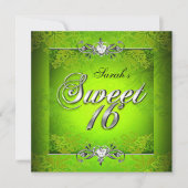 Invitation Douce Seize 16 Anniversaire Vert Citron Argent (Devant)
