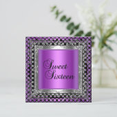 Invitation Douce Seize 16 Anniversaire Violet Rose Argent (Debout devant)