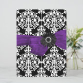 Invitation Douce Seize 16 Damassé Fleur Noir Blanc Violet (Debout devant)