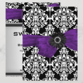 Invitation Douce Seize 16 Damassé Fleur Noir Blanc Violet (Devant / Derrière)