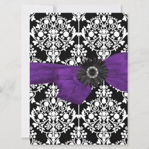 Invitation Douce Seize 16 Damassé Fleur Noir Blanc Violet