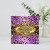 Invitation Douce Seize 16 Damassé Violet Or Noir (Debout devant)
