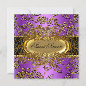Invitation Douce Seize 16 Damassé Violet Or Noir (Devant)