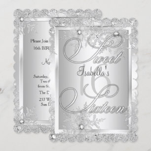 Invitation Douce Seize 16 Flocon de Neige Merveilleux Hiver