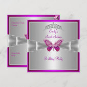 Invitation Douce Seize 16 Fuchsia Rose Argent Diadème 3 (Devant / Derrière)