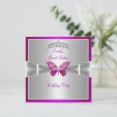 Invitation Douce Seize 16 Fuchsia Rose Argent Diadème 3 (Debout devant)