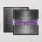 Invitation Douce Seize 16 Noir Gris Violet Papillon Naissance (Devant / Derrière)