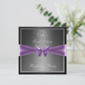 Invitation Douce Seize 16 Noir Gris Violet Papillon Naissance (Debout devant)