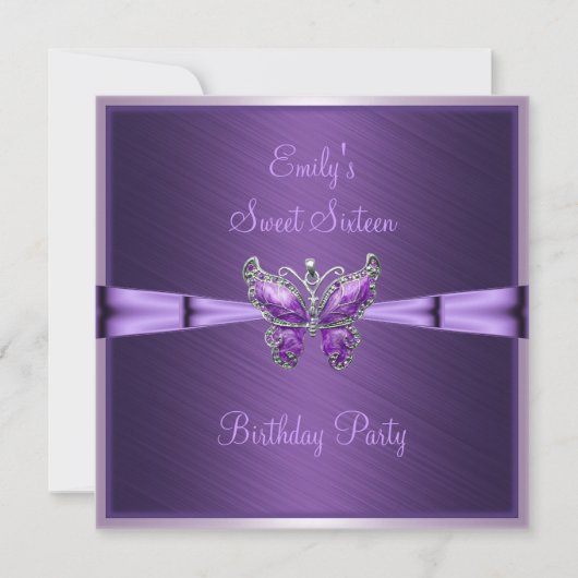 Invitation Douce Seize 16 Papillon Violet Anniversaire 2 (Devant)