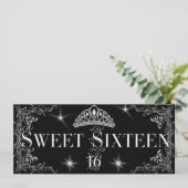 Invitation Douce Seize 16 Royale Noir Couronne d'Argent (Debout devant)