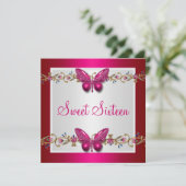 Invitation Douce Seize 16e Anniversaire Papillon Fushia (Debout devant)
