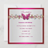 Invitation Douce Seize 16e Anniversaire Papillon Fushia (Dos)