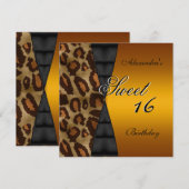 Invitation Douce Seize 16ème Sauvage Noir Jaune Or (Devant / Derrière)