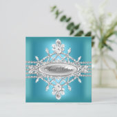 Invitation Douce Seize Ans Anniversaire Bleu Sarcelle Argent (Debout devant)