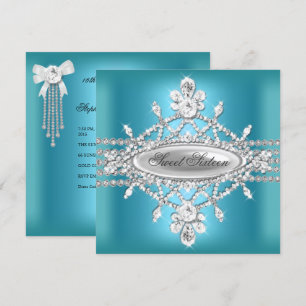 Invitation Douce Seize Ans Anniversaire Bleu Turquoise Argent