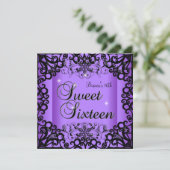 Invitation Douce Seize Ans Anniversaire Noir Violet (Debout devant)