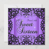 Invitation Douce Seize Ans Anniversaire Noir Violet (Devant)