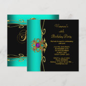 Invitation Douce Seize Ans Bleu Sarcelle Violet Or Noir (Devant / Derrière)