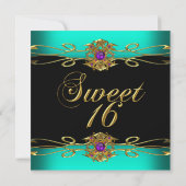 Invitation Douce Seize Ans Bleu Sarcelle Violet Or Noir (Dos)