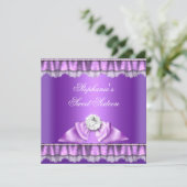 Invitation Douce Seize Ans Fête d'anniversaire Ruban Violet (Debout devant)