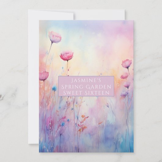 Invitation Douce Seize Ans Fleurs de printemps rose bleu (Devant)