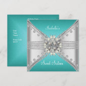 Invitation Douce Seize Ans Papillon Bleu Turquoise Argent (Devant / Derrière)