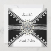 Invitation Douce Seize Ans Papillon Noir Blanc (Devant)