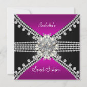 Invitation Douce Seize Ans Papillon Rose Chaude Noir (Devant)