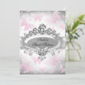 Invitation douce seize ans papillon rose et argent (Debout devant)