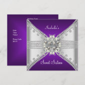 Invitation Douce Seize Ans Papillon Violet Argent (Devant / Derrière)