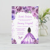 Invitation Douce Seize Ans Princesse Peau Foncé Violet Clair (Debout devant)