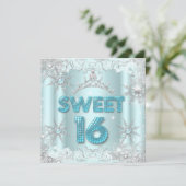 Invitation Douce Seize Ans Sweet 16 Flocon de neige sarcelle  (Debout devant)