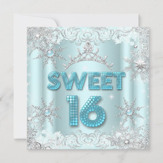 Invitation Douce Seize Ans Sweet 16 Flocon de neige sarcelle  (Devant)