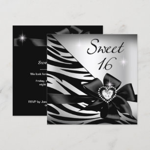 Invitation Douce Seize Ans Zèbre Argent Noir