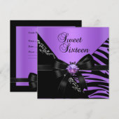 Invitation Douce Seize Ans Zèbre Violet Noir Joyau (Devant / Derrière)
