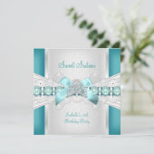 Invitation Douce Seize Couronne Bleue Turquoise (Debout devant)