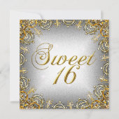 Invitation Douce Seize Douce 16 Or Gris Argent (Devant)