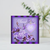Invitation Douce Seize, Douce 16 Papillon Violet Roses Violet (Debout devant)