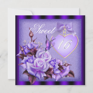 Invitation Douce Seize, Douce 16 Papillon Violet Roses Violet