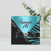 Invitation Douce Seize Douce 16 Zèbre Bleu Noir (Debout devant)