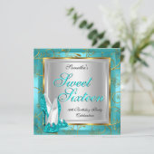 Invitation Douce Seize Fête Sweet 16 Bleu Sarcelle Or Argent (Debout devant)