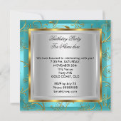 Invitation Douce Seize Fête Sweet 16 Bleu Sarcelle Or Argent (Dos)