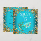 Invitation Douce Seize Masquerade Or Sarcelle (Devant / Derrière)