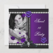 Invitation Douce seize Rose pourpre perle noire (Devant)