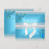 Invitation Douce Seize Seize Lace sarcelle Bleu Papillon (Devant / Derrière)
