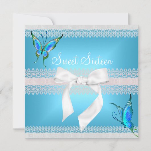 Invitation Douce Seize Seize Lace sarcelle Bleu Papillon (Devant)
