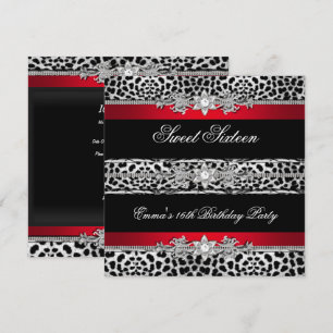 Invitation Douce seize Seize Léopard Rouge Noir Diamant