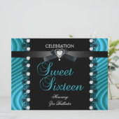 Invitation Douce Seize Seize Noir Bleu Sarcelle Blanc Dentell (Debout devant)