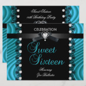 Invitation Douce Seize Seize Noir Bleu Sarcelle Blanc Dentell (Devant / Derrière)