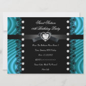 Invitation Douce Seize Seize Noir Bleu Sarcelle Blanc Dentell (Dos)